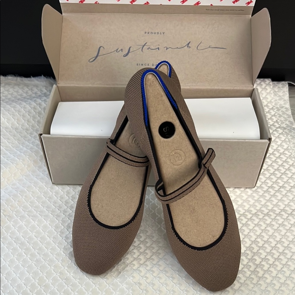 Rothy's Brown Flats with Black Trim